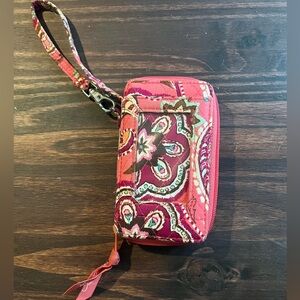 Vera Bradley Wallet Wristlet Rosy Posies Red & Pink Floral I.D. Cell Phone